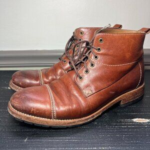 Trask Lowell Boots Men's 11 M Brown Leather Cap Toe Combat Moto Biker Vibram